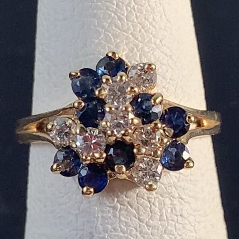 9 Blue Sapphire & 7 Diamond Cocktail Ring
Diamond total approximately .40 caratst and
Sapphires total approximately .70 carats.
Size 4.75. Can be sized up to 6.5

$590