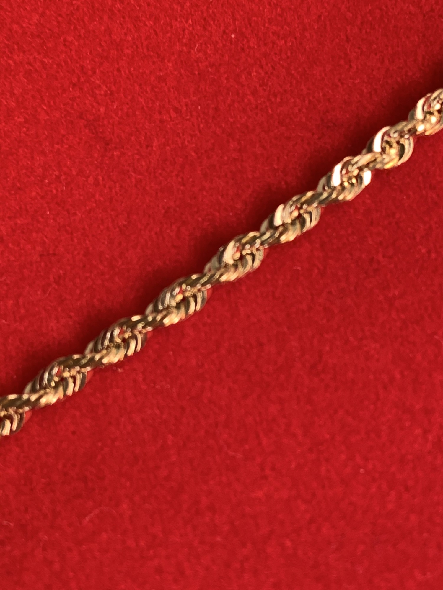 25\" Solid Rope Necklace
2mm.  Lobster Clasp.
Like New Condition
14 Karat Yellow Gold
$1190.