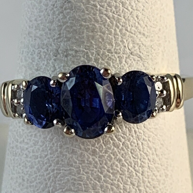 3 Oval Sapphires & 2 Diamond Ring
10 Karat White Gold Band with Yellow Gold Bars.
$790