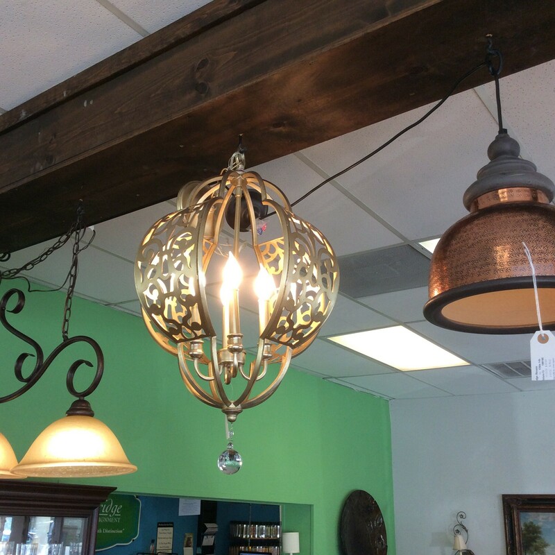 This is a beautiful 4-arm chandelier, open orb style in gold and white. Originally from Carol's Lighting.