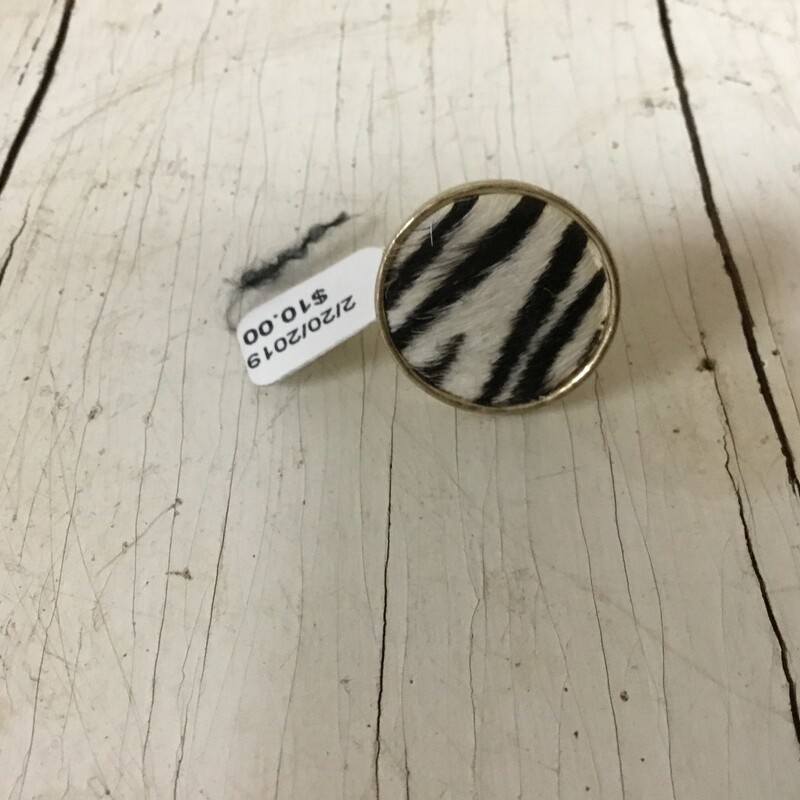 Round Zebra Print Cowhide ring. Adjustable