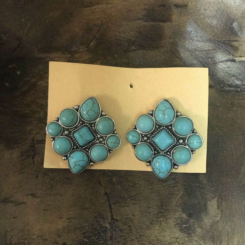 Turquoise Silver Stone Earrings. 1 1/2 inch. Medium weight.