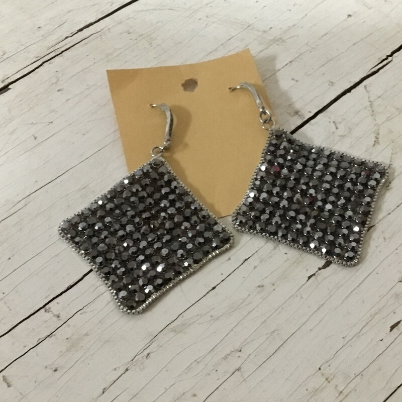 Silver Beaded Square Earrings. 3 inch