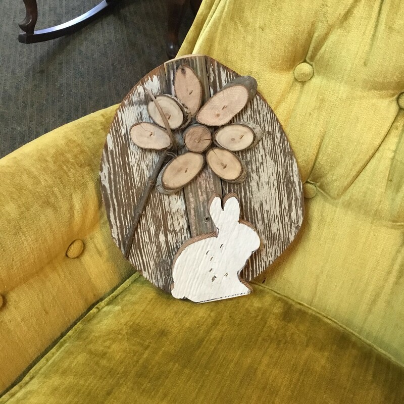 These handmade eggs with rabbit and flowers  are the cutest decor done in pastel colors from our stash of beadboard.  Each of them measures approximately 111/2 inches long x 9 inches wide. Please specify in comments if you would like a specific color. We have light blue, pink, and cream. Otherwise we will pick the cutest one for you!