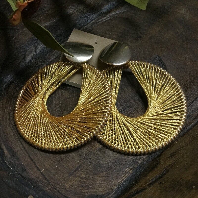 Gold Thread Earring. Gold tone. Dangle. 3 long.