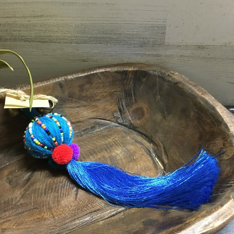 Royal Blue boho Ball Fringe Beaded Keychain