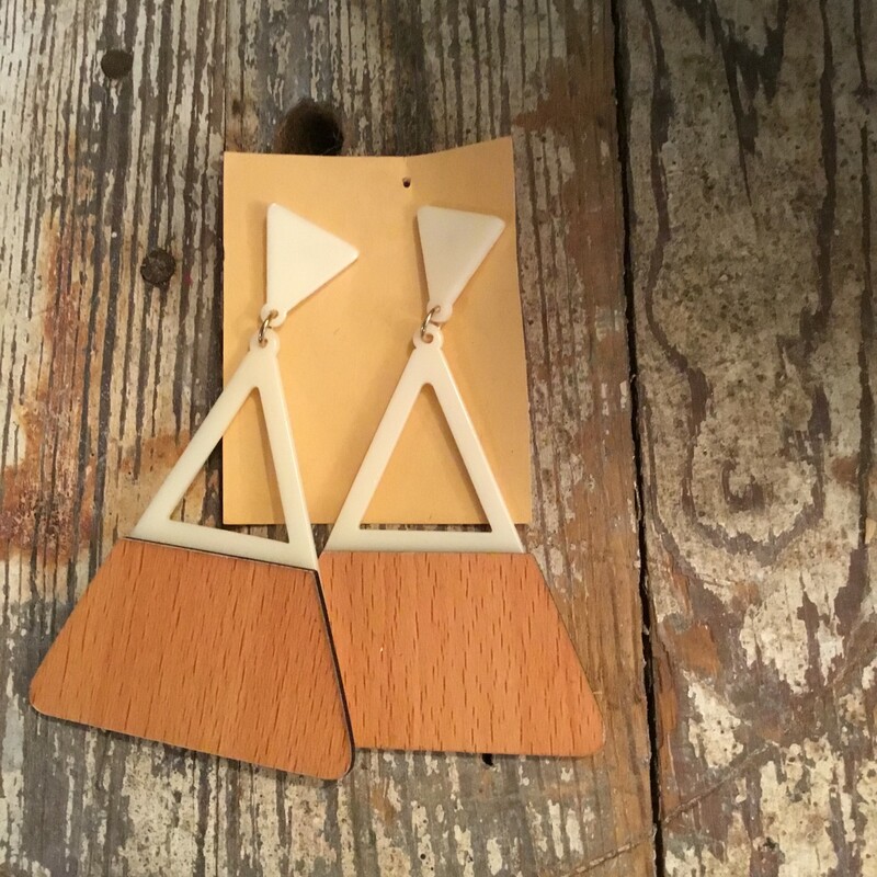 Free People Inspired Triangle Wooden ivory Earrings. 4 inch. Light weight