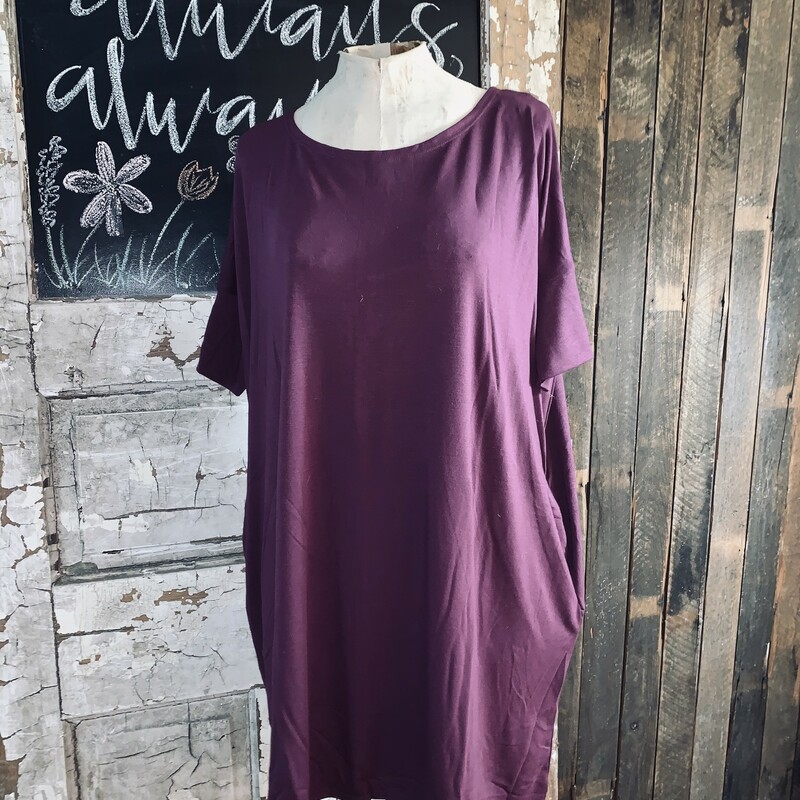 Plum Boxy Top Size Large. This item is paired great with jeans or leggings. This top has pockets, and half sleeves. Made of 59% polyester, 38% Rayon, and 3% spandex.