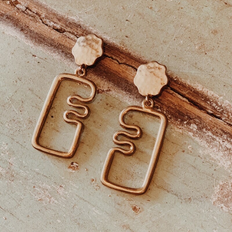 Gold Metal Earrings, Measuring 2.5 inches long.