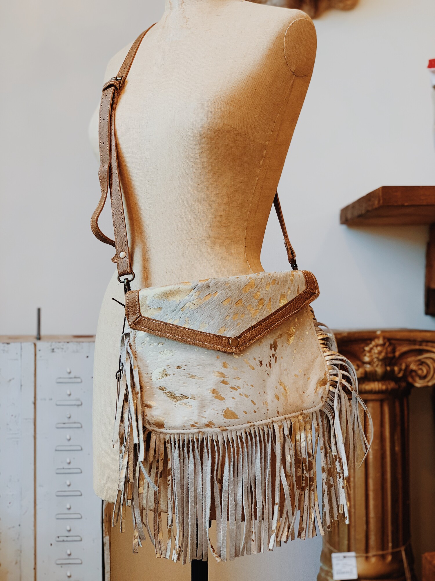 Cowhide Fringe Bag  Resurrect Antiques