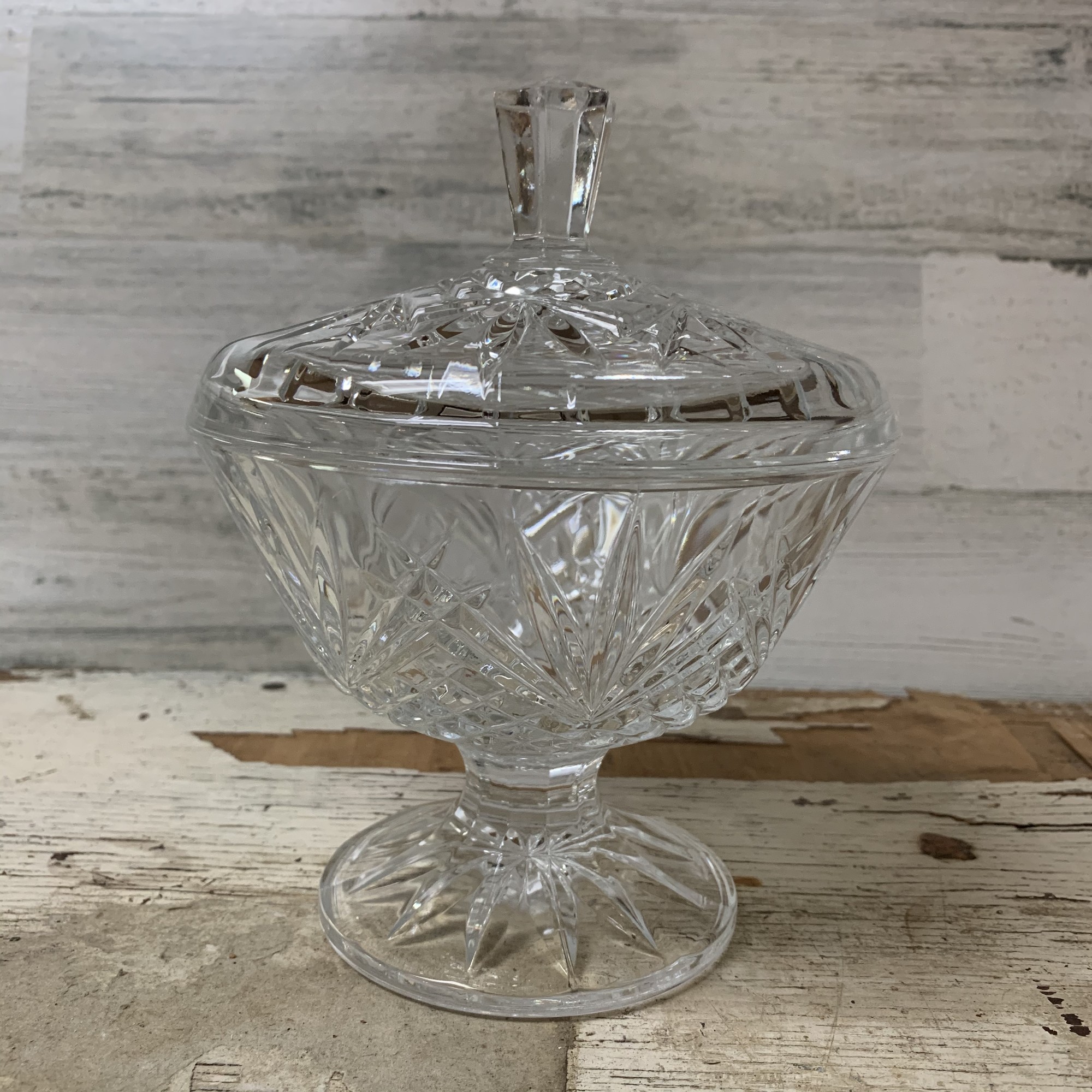 Vintage Cut Glass Candy Dish with Lid 4 x 5