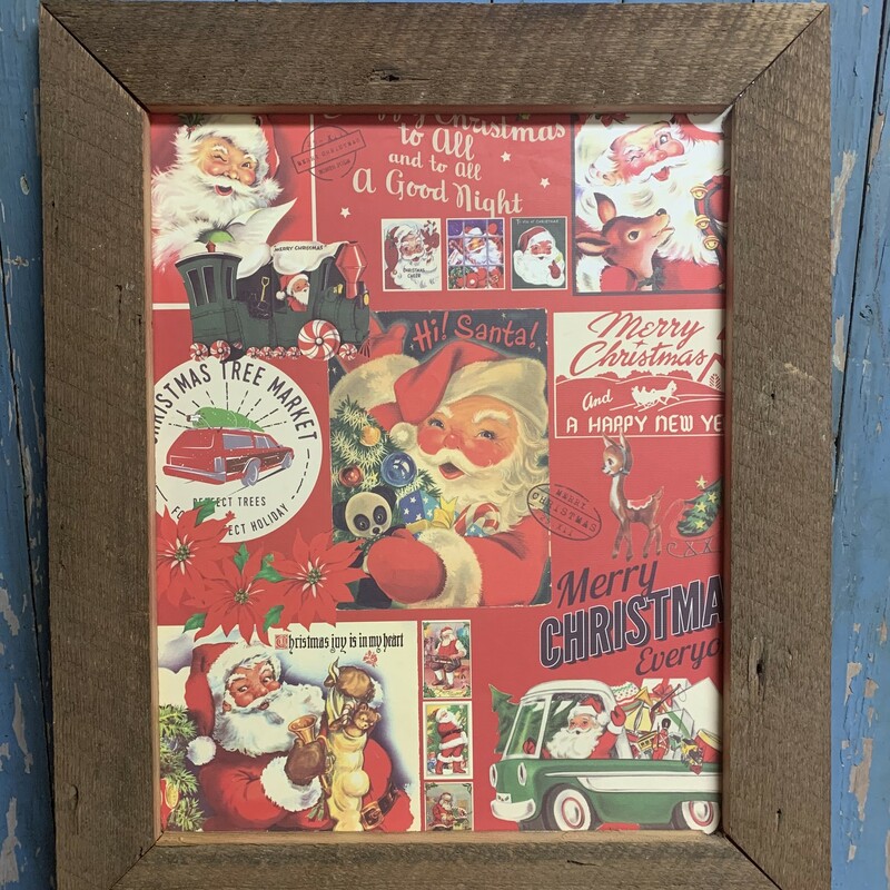 Handmade Vintage Santa  Print. Perfect rustic decor addition to your home. Measures approx frame 23'' x 19''  x 1'' print 18'' x 14''