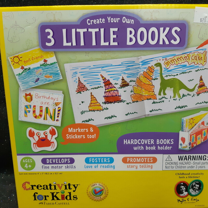 3 Itty Bitty Books, Ages 4+, Create
3 Books included
Markers and Sticker
1  Book Holder

Be an author and publisher!