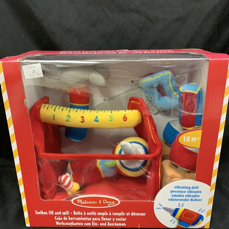 Toolbox Fill And Spill, Plush Infant
Ages 18 mos+
Self-storing play set travels everywhere
Durable, premium quality materials withstand years of active play
4 easy grasp tools including vibrating drill
Machine washable