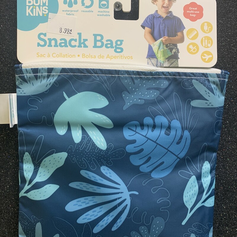 Snack Bag Leaf, Blue, Size: Bento

A great eco-friendly alternative to single-use plastic baggies, snack bags are made from the same easy-wipe waterproof fabric as Bumkins' award-winning SuperBibs. A smooth zipper closure doesn’t hold crumbs and single ply construction means no worrying about icky stuff growing between layers of fabric. Great for food or fun, snack bags help organize lunches, toys, electronics and more! Machine washable and dishwasher-safe (top rack) for easy cleaning.

• Lab tested food safe
• Zipper closure
• Single-ply construction
• Machine washable, dishwasher safe (top rack), hang dry
• Snack bag measures 7inW x 7inH