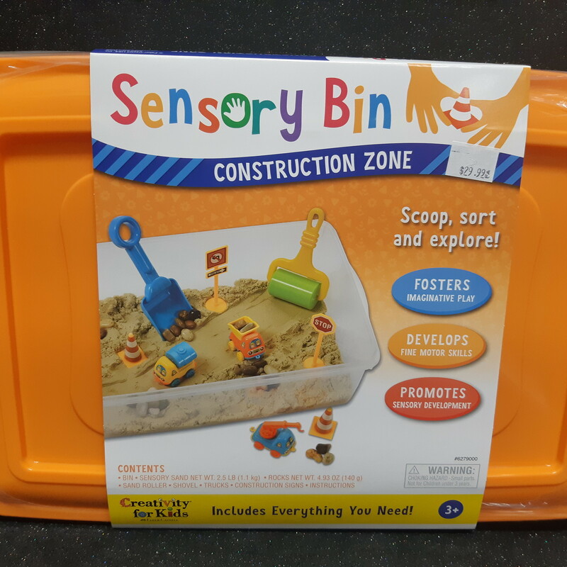 This construction-themed sensory bin is perfect for helping your young learners foster imaginative play and develop fine motor and sensory skills. The kit includes everything they'll need to scoop, sort, and explore.
Details:
Orange lid
14.56in x 10.24in x 4.75in (36.98cm x 26cm x 12cm) bin size
Includes everything you'll need
For ages 3 and up
Contents:
Bin
Sensory sand 2.5 lb. (1.1 kg)
Rocks 4.93 oz. (140 g)
Sand roller
Shovel
Trucks
Construction signs
Instructions