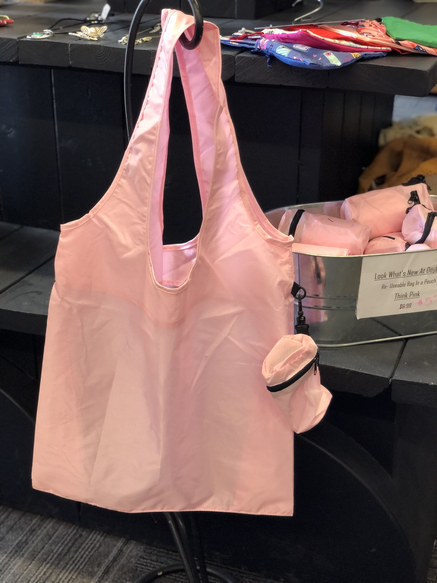 Reuseable Shopping Bag, Pink, Size: 15x15 with 4 inch gusset on sides
