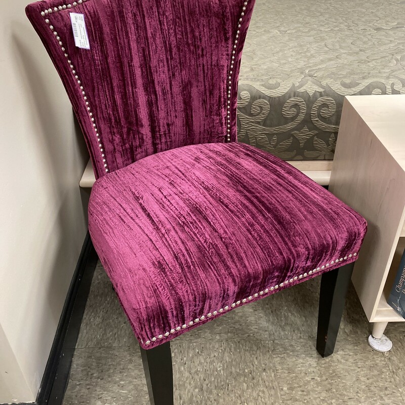 Velvet & Nailhead Chair, Purple, Size: 21x20x36