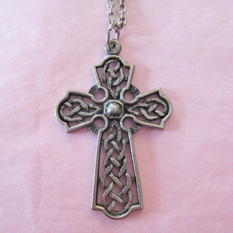 Silver Celtic Style Cross on a simple pewter toned silver chain