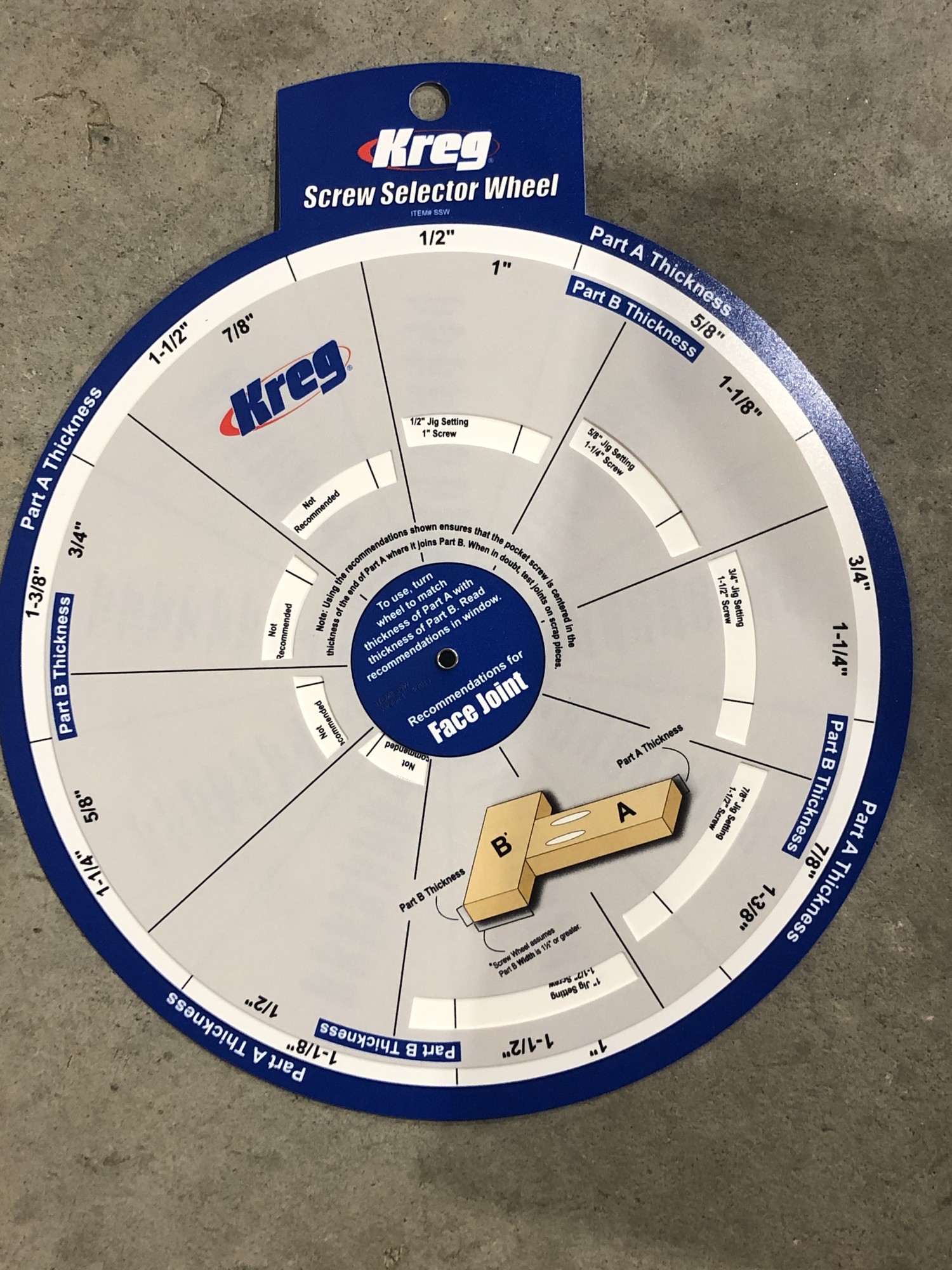 Kreg Pocket Hole Screw Selector Wheel SSW 