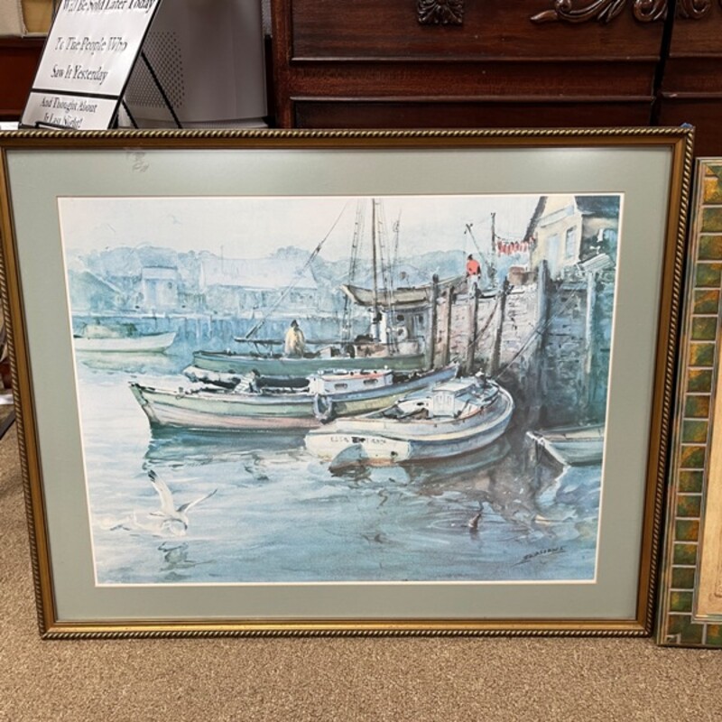 Boats At Dock Print, Size: 33x26