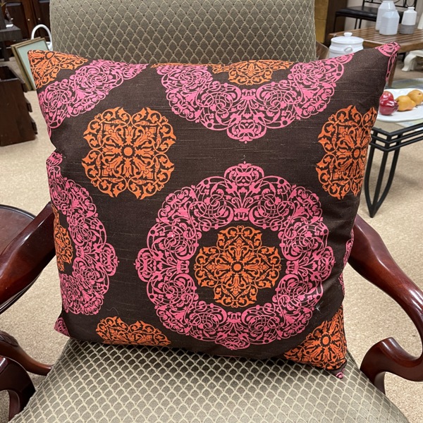 Pink + Orange Patterned Decorative Pillow, Size: 24x24