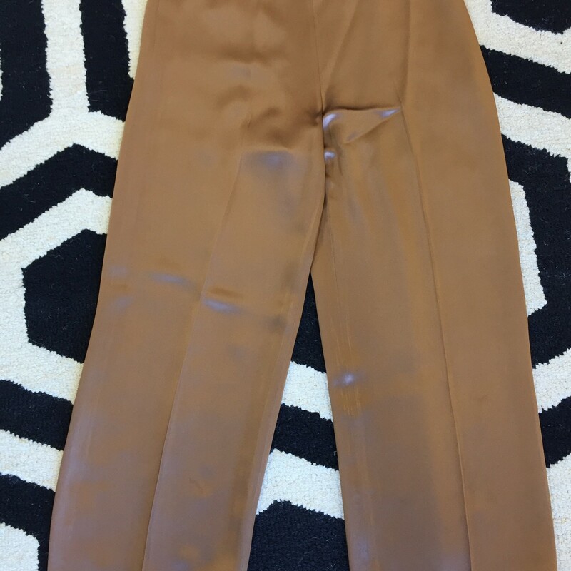 These Carmen Marc Valvo pants are 100% silk! Extremely ligfhtweight and relaxed fit. Great for Fall and Winter. Size 14; Caramel