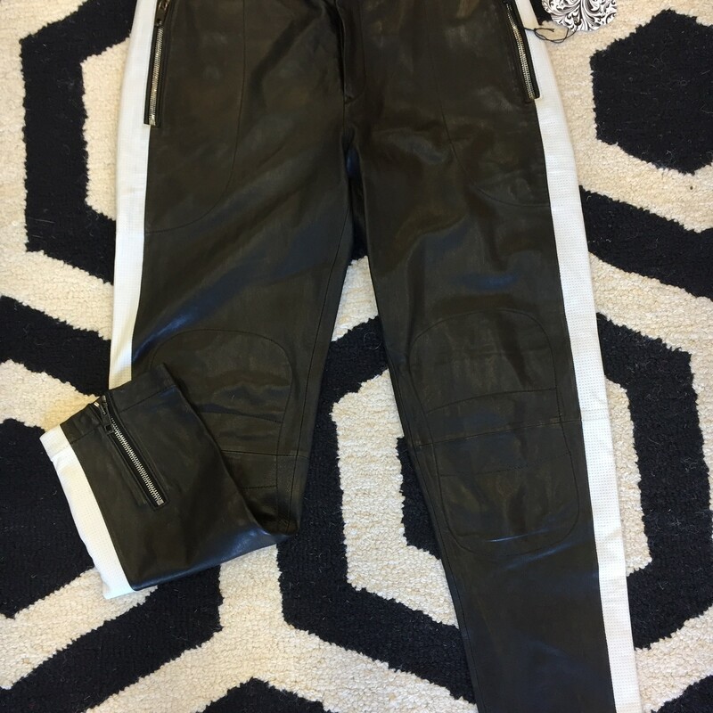 These Rag & Bone pants are 100& lamb leather with zipper detail throughout. Great for the winter months! Size 2; Black/White