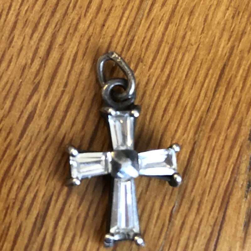 The sweetest vintage sterling and baguette rhinestone Cross, At a tiny.75in, just add a chain for the perfect baby gift.