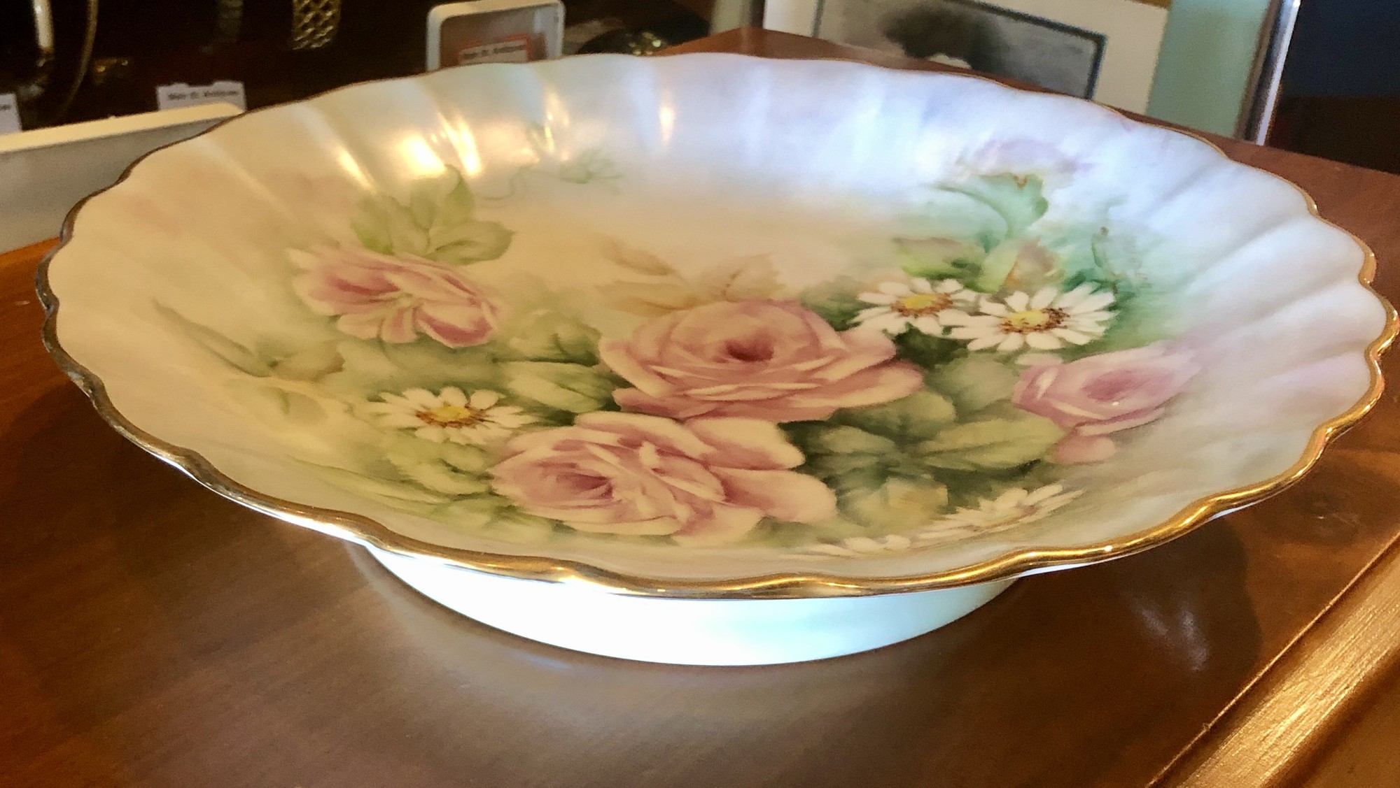Bavaria Cakeplate by Johann Seltmann. This footed cakeplate has a beautiful hand-painted floral design that would make a perfect mother's day gift. Size: 12in