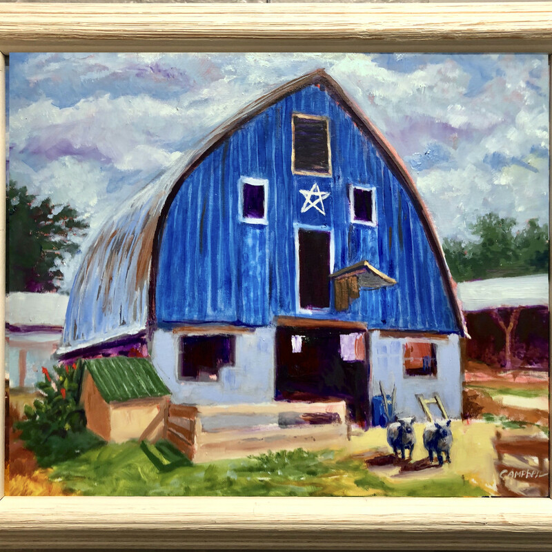 Title: Sheepish Looks, Artist: William T. Campbell, Medium: Oil, Size: 20W x 16T Framed
Two residents sheck out the stranger with the easel.