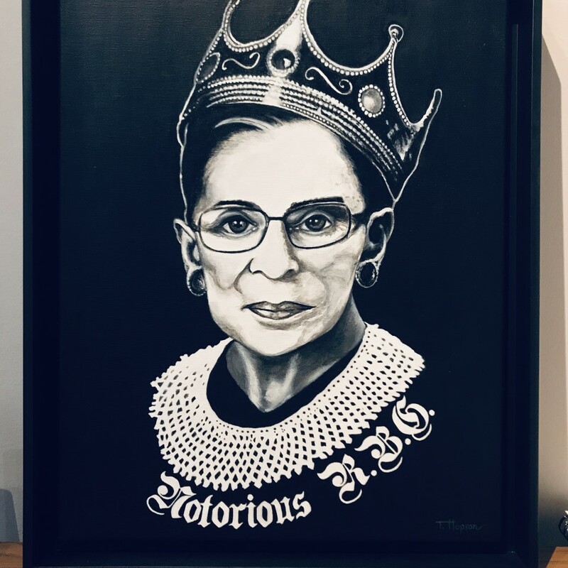 Title: Notorious R..B. G.
Artist: Tonya Hopson
Size: 18x24
Medium: Acrylic
Statement: In memorandum of the Honorable Ruth Bader Ginsburg U.S. Supreme Court Justice.