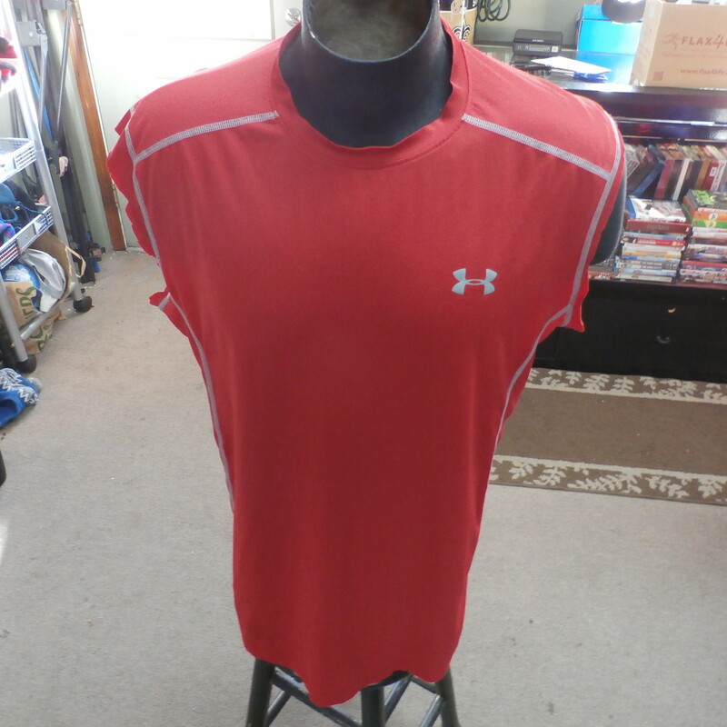 Under Armour size XL fitted red athletic shirt with sleeves removed #26795
Rating: (see below) 4- Fair Condition
Team: Washington Nationals
Player: Matt Wieters
Brand: Under Armour
Size: Men's XL- (Measured Flat: chest 23\", length 31\")
Color: red
Style: sleeves removed; screen printed
Material: tag missing
Condition: 4- Fair Condition: slightly stretched from use; sweat stains around color; small white stains on collar; sleeves have been cut off; tag reading \"32 WIETERS\" on inner back of collar (see photos)
Item #: 26795
Shipping: FREE