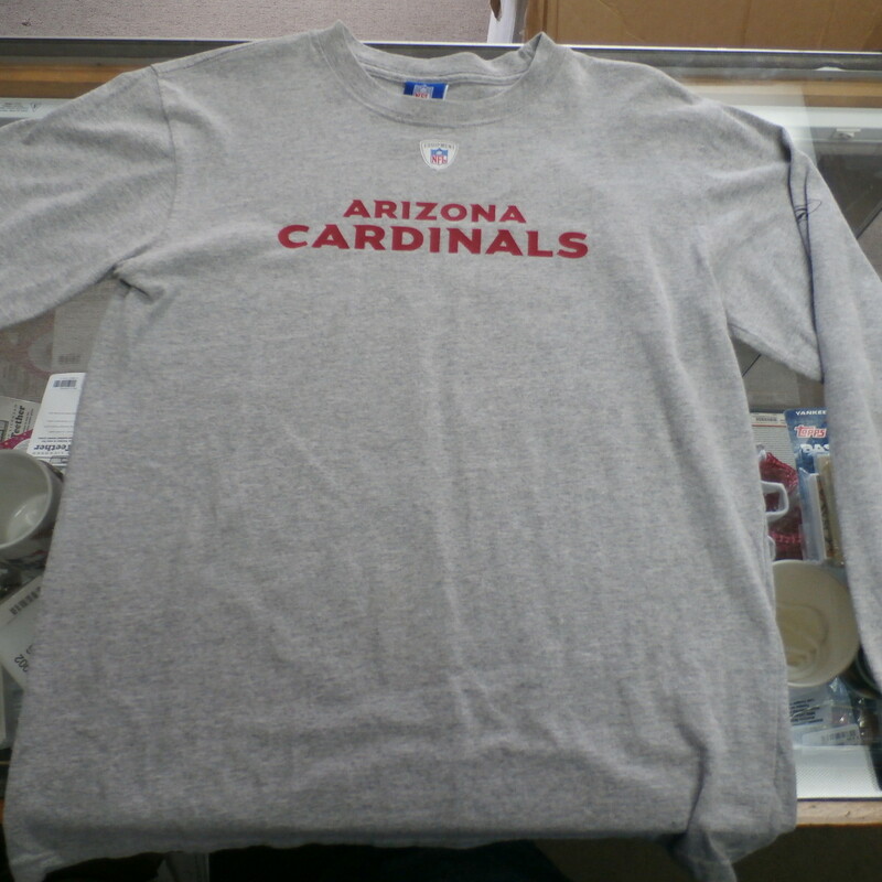 Reebok Youth Arizona Cardinals Shirt long sleeve Gray size Large #935
Rating:   (see below) 3- Good Condition
Team:  Arizona Cardinals
Player: Team
Brand:  Reebok
Size: Youth Large  (Measured Flat: across chest 18\", length 25\")
Measured flat: armpit to armpit; top of shoulder to the bottom hem
Color:  gray
Style:  long sleeve; screen pressed shirt;
Material:    100% cotton
Condition: -3- Good Condition - wrinkled; pilling and fuzz;
Item #: 935
Shipping: FREE