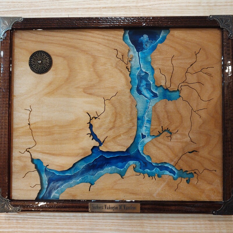 Southwest Washington DC  Waterfront Map
Hand Cut Reclaimed Wood
No Laer Or CNC Used
Epoxy, Resin, Metal
SWDC
12x14.5