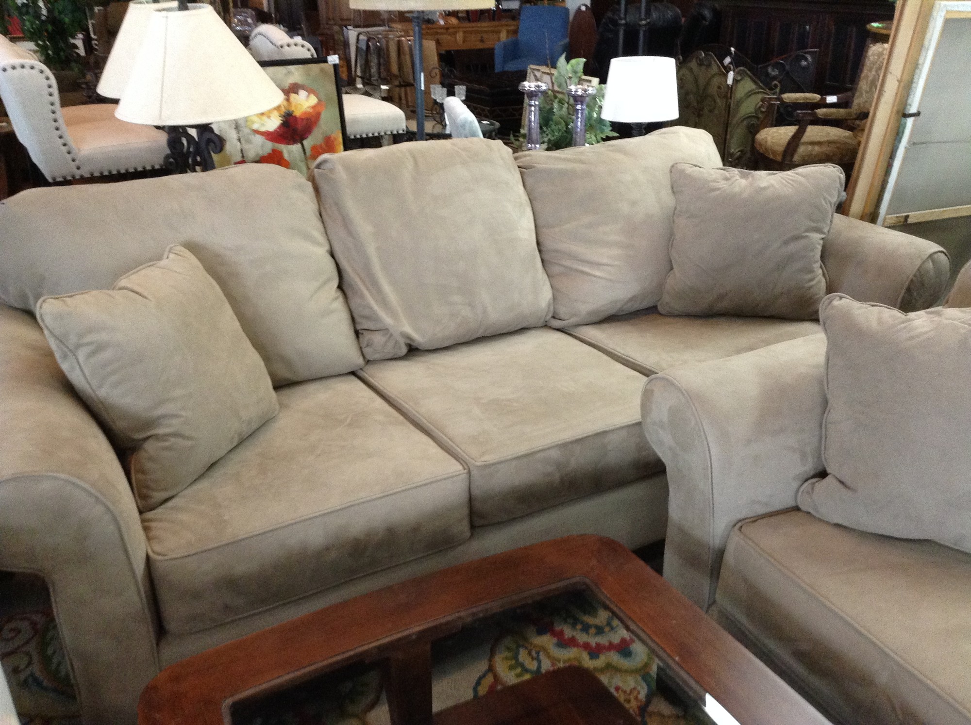 Micro Suede Sofa Tan Chic & Cozy Consignment Furniture