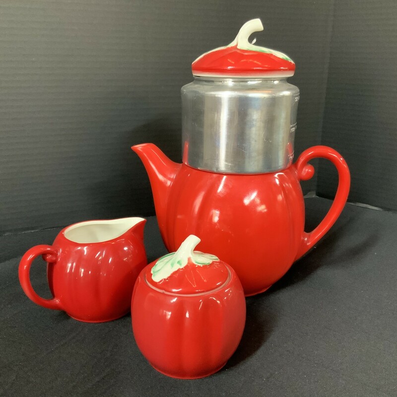 Porcelier Red 6 piece set. Coffee pot is 11in tall.