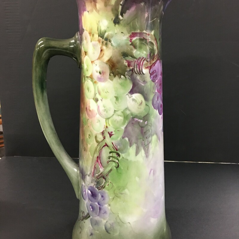 Beautiful Limoges hand painted tankard; pitcher. Gorgeous hues of purple; plums and green grapes; Perfect condition!