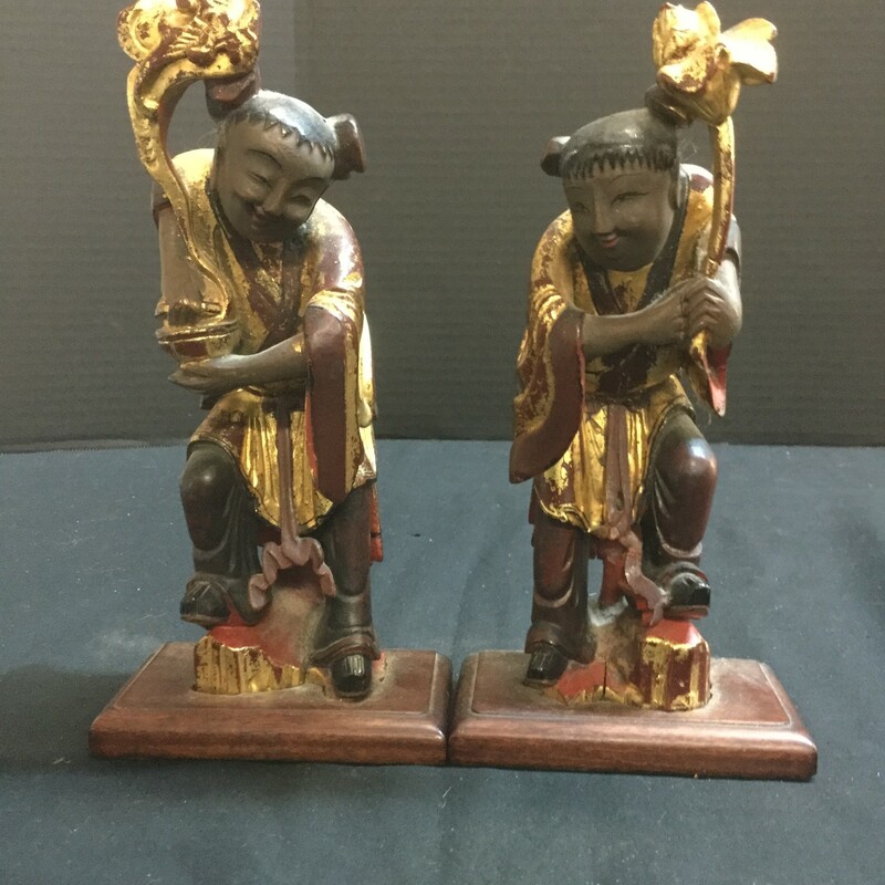 Pair Gilded Temple Statue, comMercColor