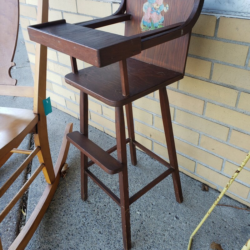 Vintage Doll Highchair, Wood w/ adorable lamb decal, Size: 29in