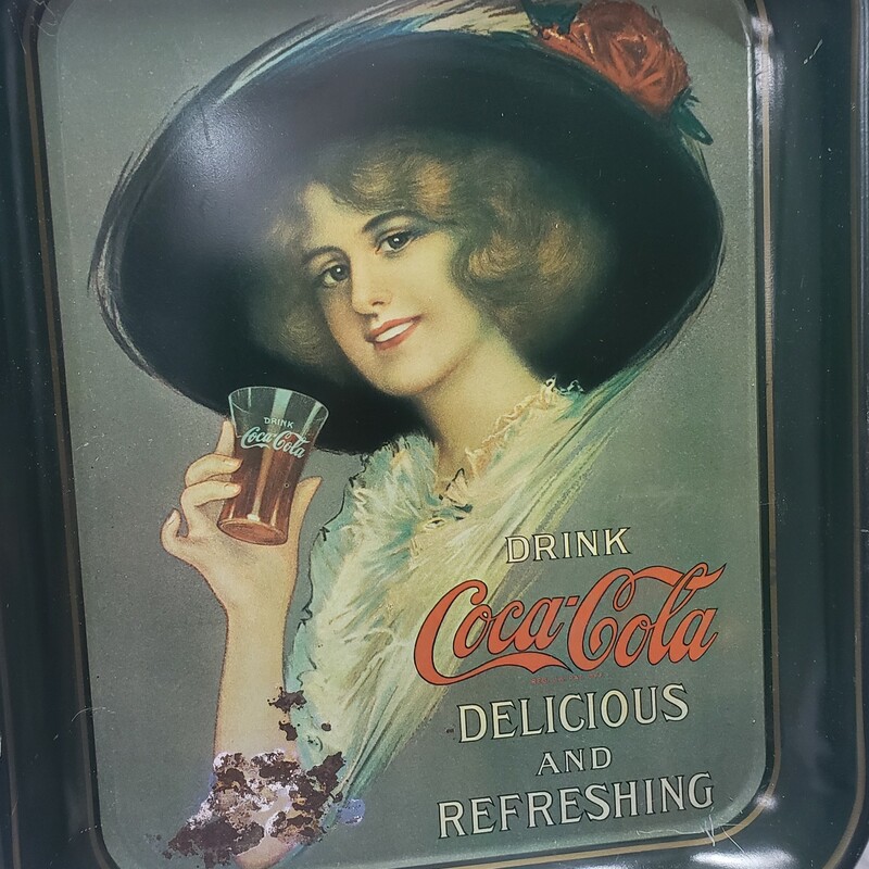Coca Cola Tray, Green, Size: 13in x10.5in some damage on front, see pics