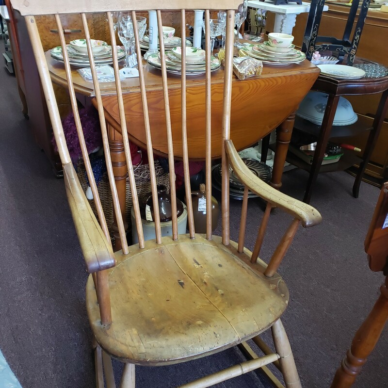 Antique Rocker, Solid Wood, Handmade w/ square wood pegs. Adult size