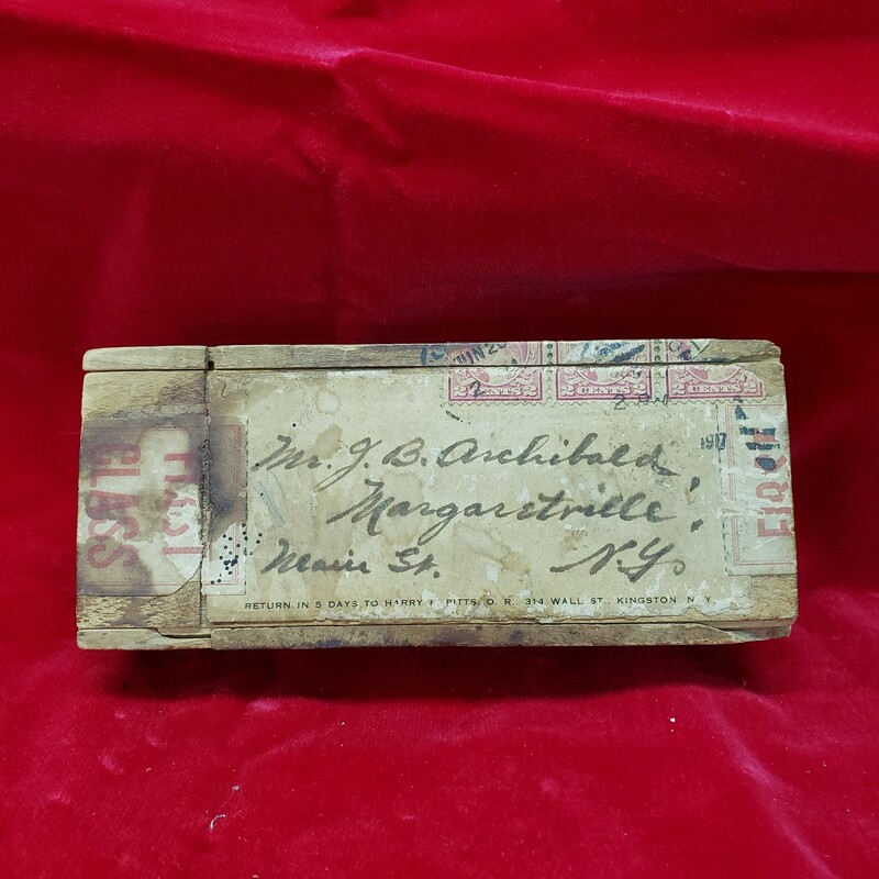 Antique Box W/ Postage, stamped 1917, Size: 5.5 x 2.5 x 1.5