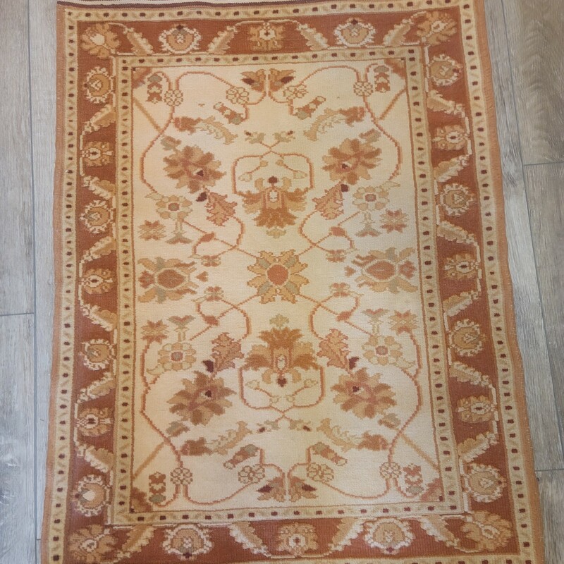 Hand Made Wool Throw Carpet.  3'6' by 2'9' .  Good condition.