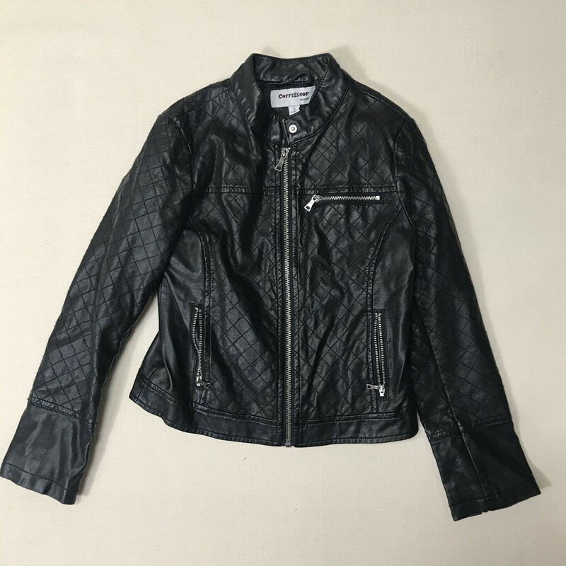 Coffeeshop Leather Jacket, Black, Size: 8-9Y