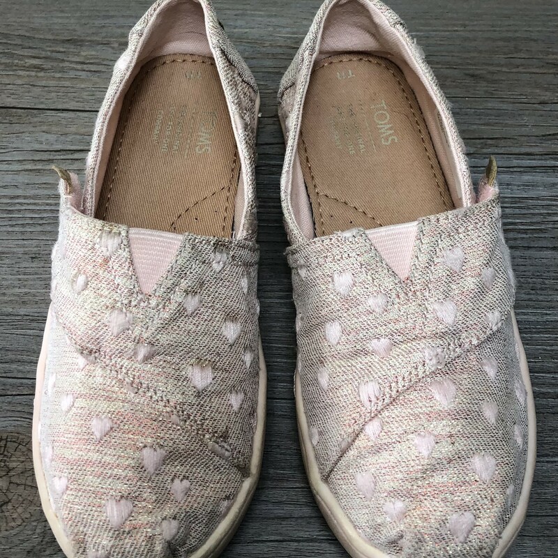 Glitter Hearts Toms Slip, Pink, Size: 11Y