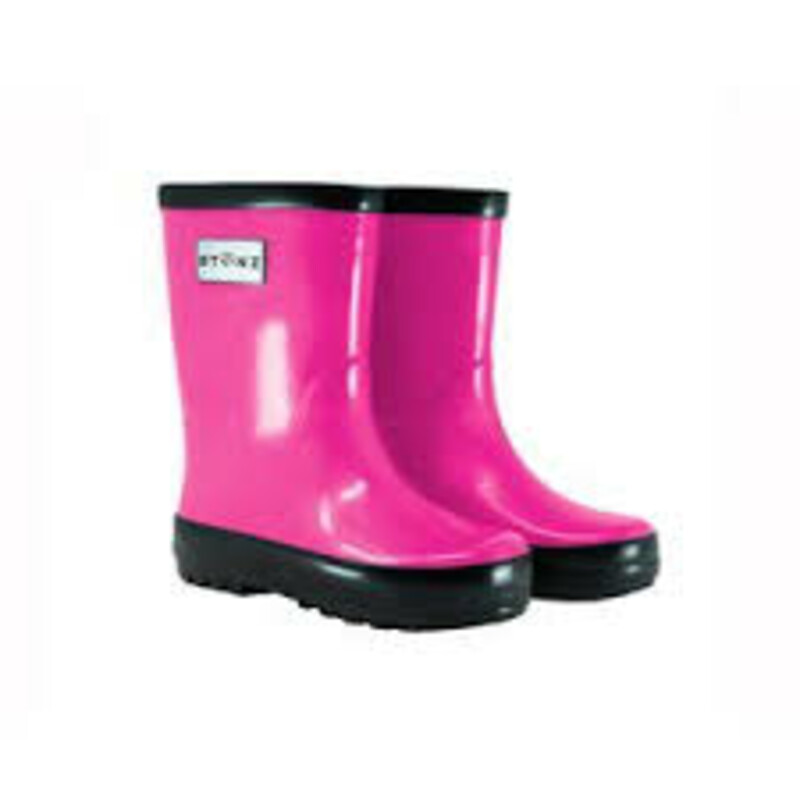 Stonz Rain Boots, Pink, Size: 4T

Stonz are made with natural rubber and are 100% waterproof with soft cotton lining for comfort and function.

Features
Vegan friendly Made with natural rubber
Free from PVC, phthalates, lead, flame retardants and formaldehyde
Extra wide opening makes them easy to put on
Non-slip soles for safe play and Soft cotton inside lining
Soft and flexible natural rubber for increased comfort
Can be layered up with Stonz Rain Boot Liners for extra warmth