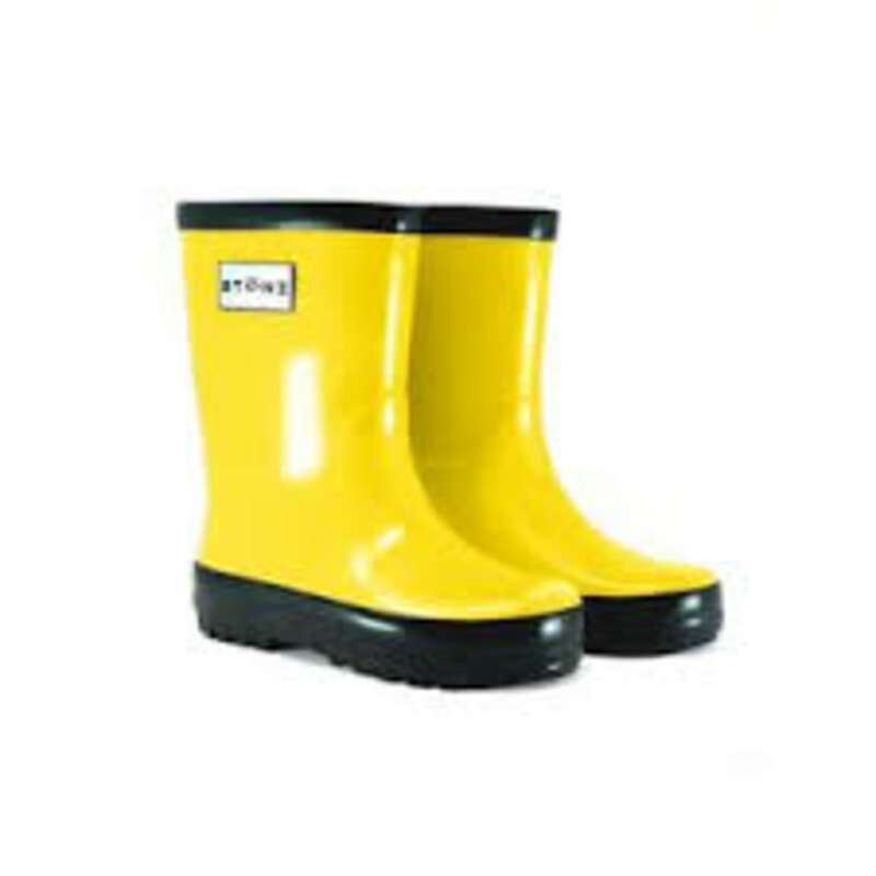 Stonz Rain Bootz, Yellow, Size: 10T
Stonz are made with natural rubber and are 100% waterproof with soft cotton lining for comfort and function.

Features
Vegan friendly Made with natural rubber
Free from PVC, phthalates, lead, flame retardants and formaldehyde
Extra wide opening makes them easy to put on
Non-slip soles for safe play and Soft cotton inside lining
Soft and flexible natural rubber for increased comfort
Can be layered up with Stonz Rain Boot Liners for extra warmth