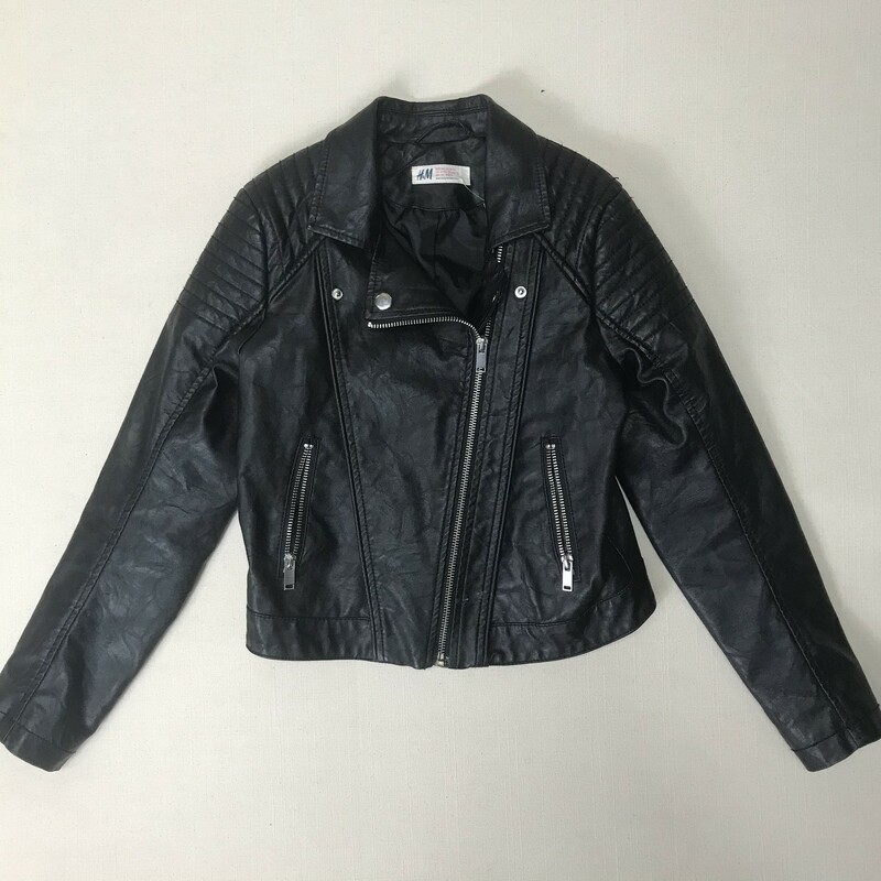 H&M Leather Jacket, Black, Size: 10-11Y