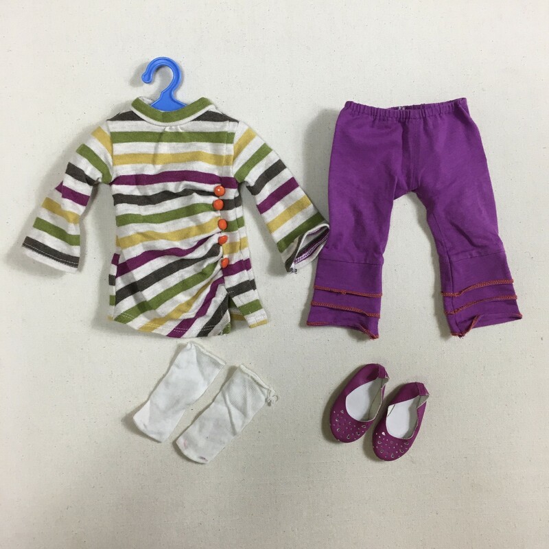 Maplelea 7pce Clothes Set, Striped, Size: 18inch